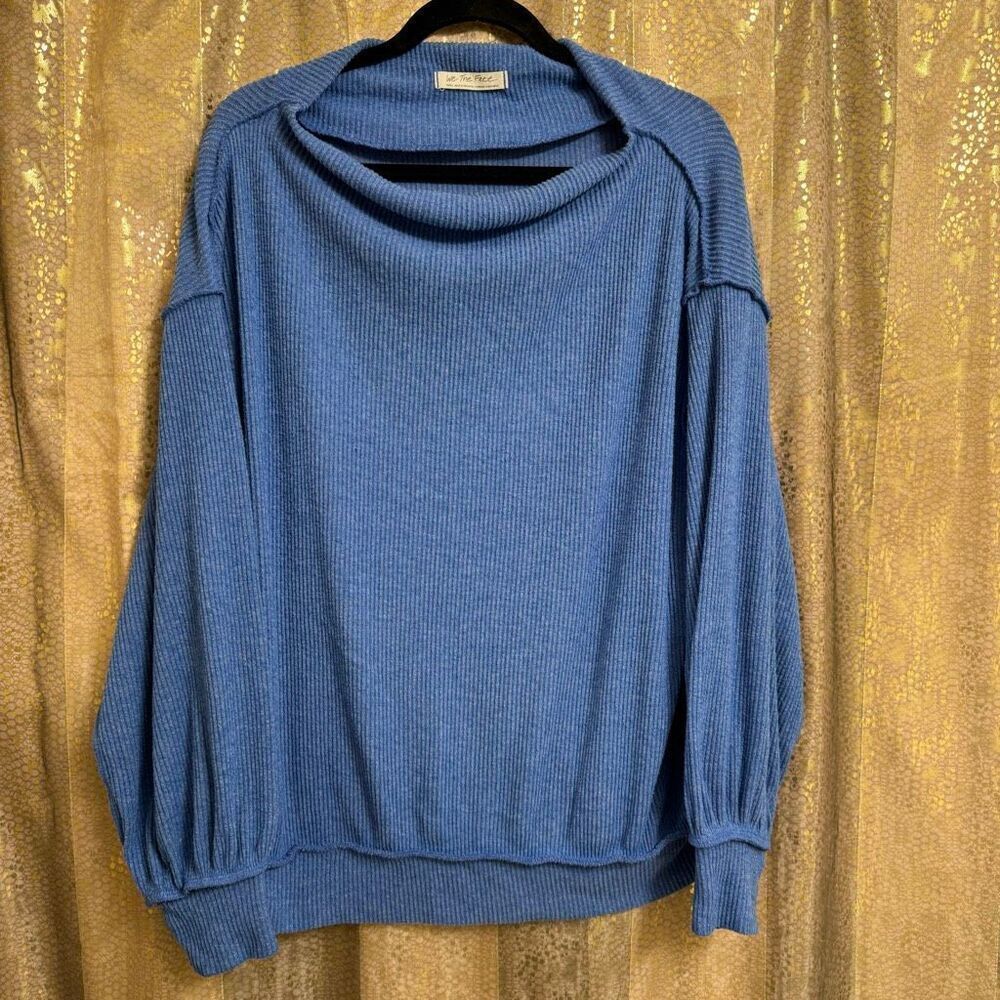 We The Free People Main Squeeze Hacci Oversized Blue Ribbed Sweater Small